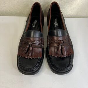 Bass Weejuns Setta Loafers Shoes Womens Size 7 Black Brown Tassel Leather Kiltie
